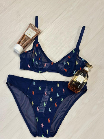 Polo by Ralph Lauren 4P0210-R2815 Navy Embroidered Demi Underwire Bra Myselflingerie.com
